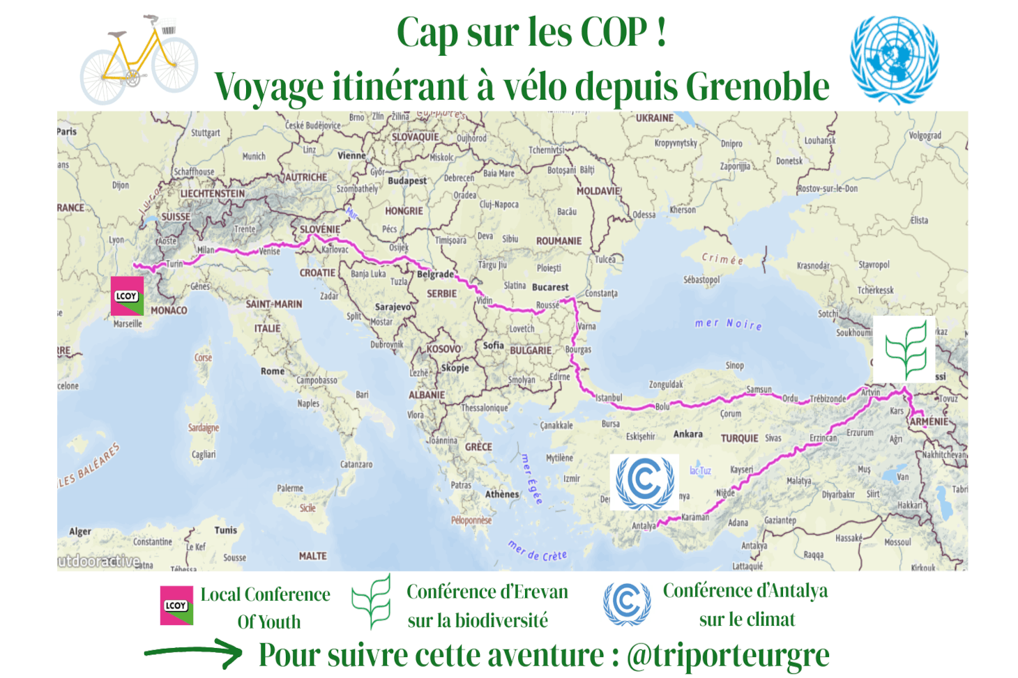 carte du trajet effectué par Adrien Chareau 
